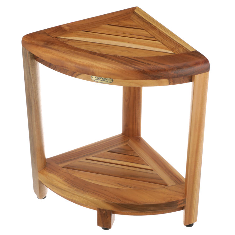 EcoDecors Teak Corner Shower Shelf Stool Small Bathroom Bench Teak Corner Shelf Storage EarthyTeak